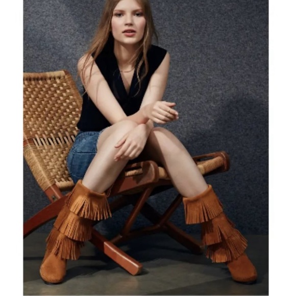 Minnetonka 3 Layer Fringe Boot Boho Moccasin in Brown Women’s size 9 - Picture 4 of 12